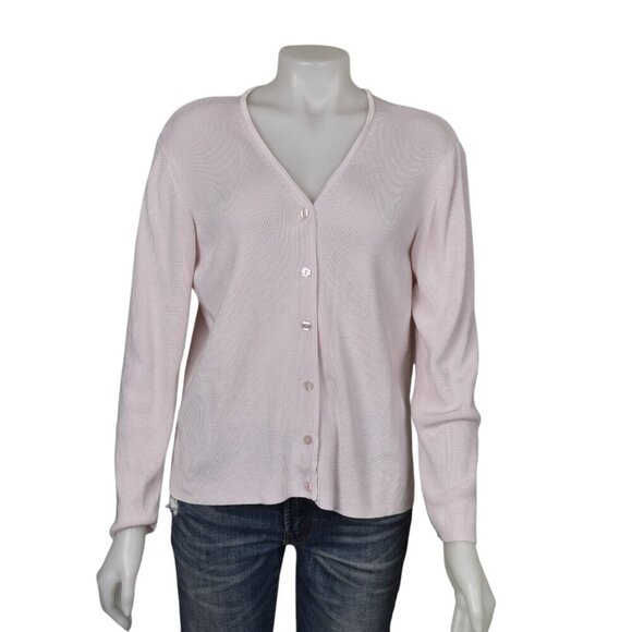 Preston & York Pale Pink Button Front Cardigan Sweater V-Neck Size Large - Picture 1 of 8